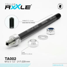 Trailer AxXle by RadoxX Components, AXLE, Trailer AxXle TA002, M12x1.0 - 217-229 mm, incl. spacer-set + lock nut + washer