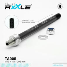 Trailer AxXle by RadoxX Components, AXLE, Trailer AxXle TA005, M12x1.5 - 209 mm, incl. lock nut + washer