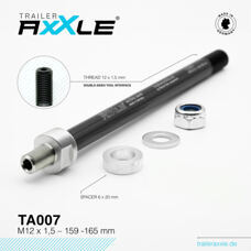 Trailer AxXle by RadoxX Components, AXLE, Trailer AxXle TA007, M12x1.5 - 159-165 mm, incl. spacer-set + lock nut + washer