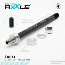 Trailer AxXle by RadoxX Components, AXLE, Trailer AxXle TA011, M12x1.75 - 192-198 mm, incl. spacer-set + lock nut + washer