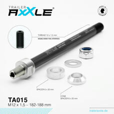 Trailer AxXle by RadoxX Components, AXLE, Trailer AxXle TA015, M12x1.5 - 182-188 mm, incl. spacer-set + lock nut + washer