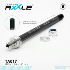 Trailer AxXle by RadoxX Components, AXLE, Trailer AxXle TA017, M12x1.25 - 180 mm, incl. spacer-set + lock nut + washer